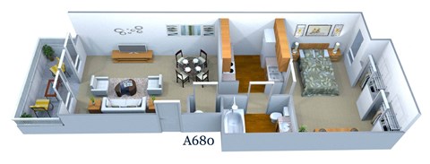 Floor plan for 1 bed, 1 bath, 769 sqft